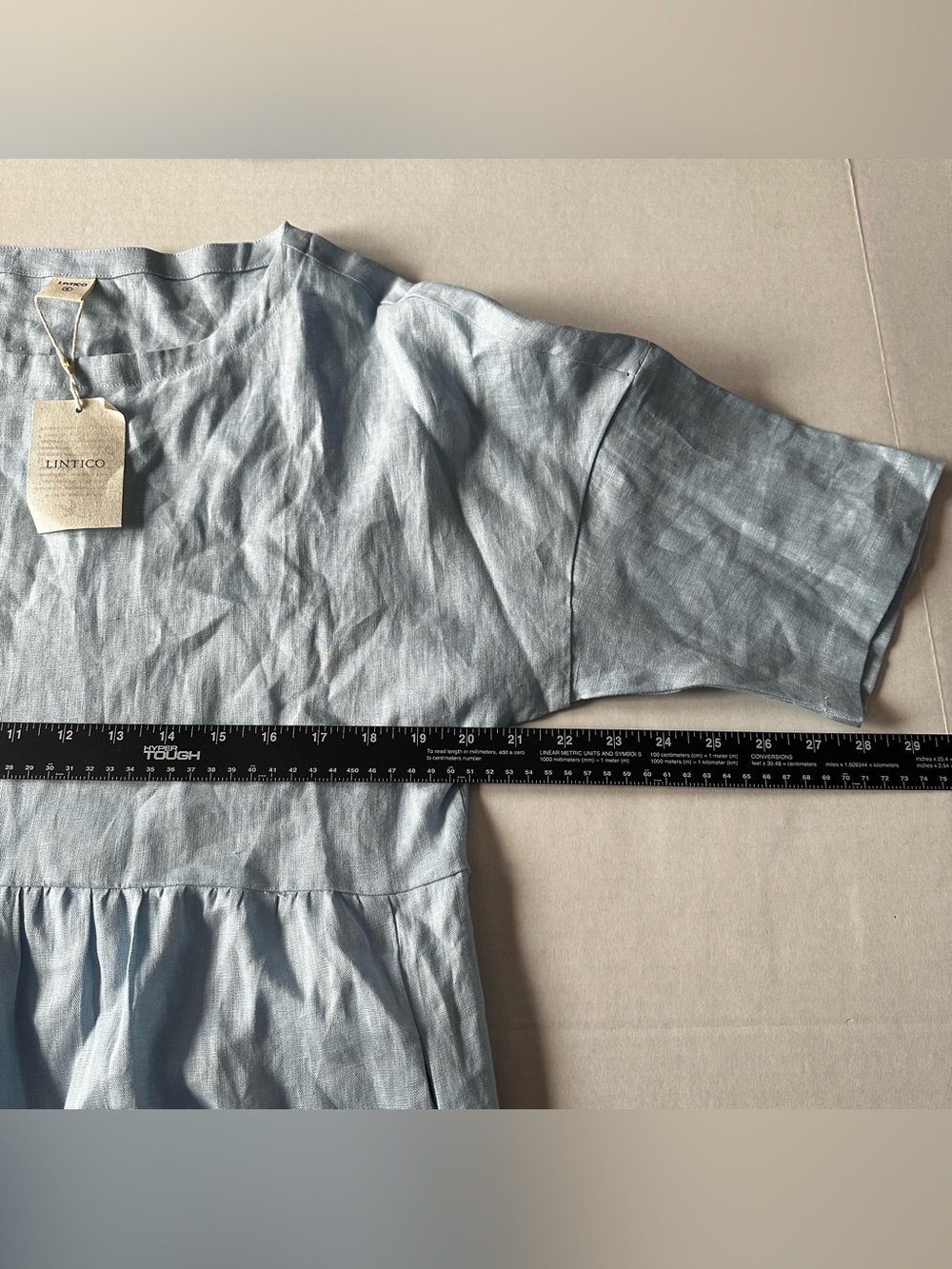 NWT Lintico Women’s 100% Linen ,Midi , Blue Lagenlook Minimalist peasant Sz S - Picture 4 of 5